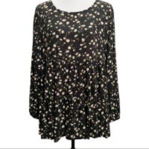 American Eagle Black Floral Layered Open Back Baby Doll Top Size Small